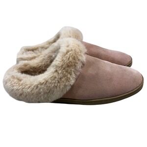 MySlippers Women Scuff Slippers Pink Faux Fur Lined Suede House Shoes Loungewear